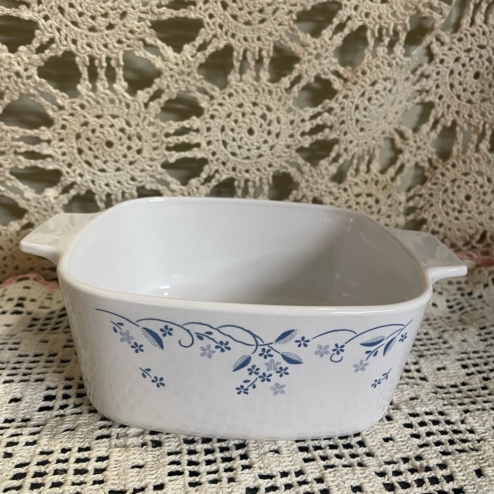 White Ceramic Bake Dish with Blue Floral Pattern